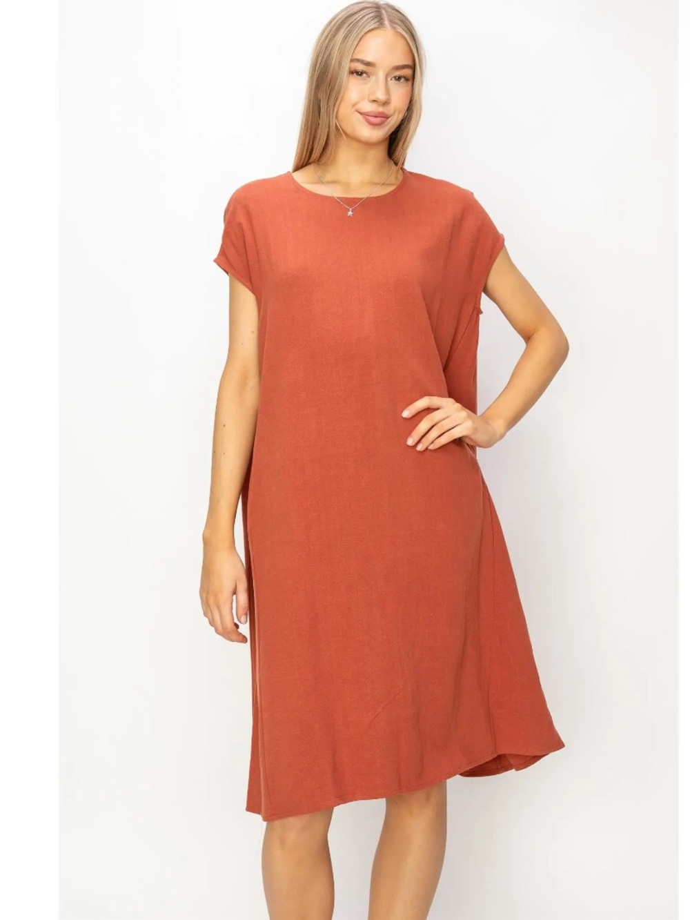 Double Zero- Linen oversized midi dress- Baked Clay